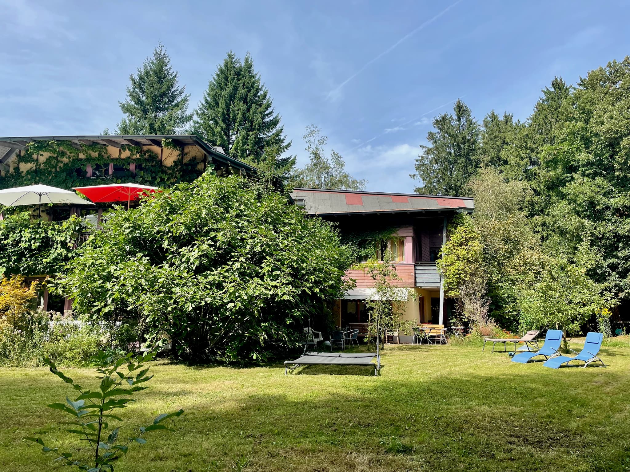 Ruhige Gartenecke mit Sitzgelegenheiten zum Entspannen und Reflektieren